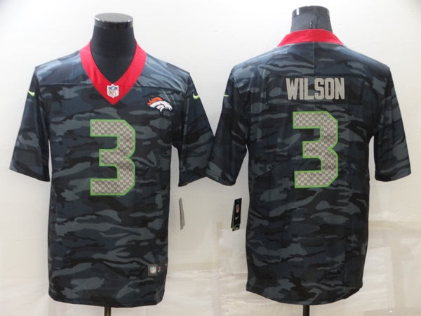 Men's Denver Broncos Russell Wilson #3 Grey Camouflage Game Jersey