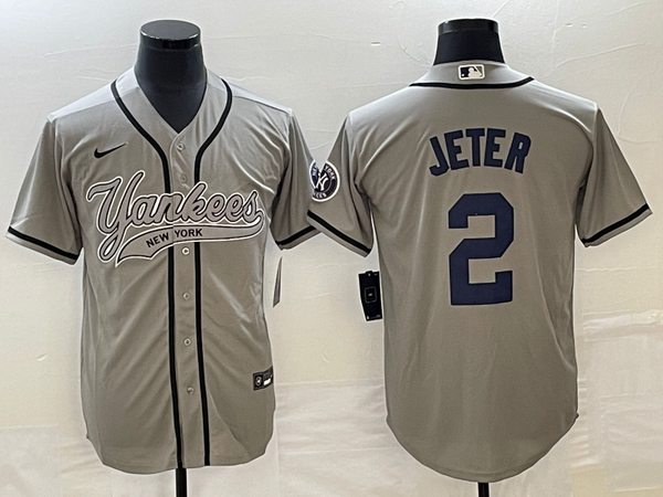 Men's New York Yankees Derek Jeter #2 Gray Player Jersey Joint Edition