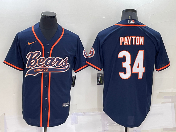 Men's Chicago Bears Walter Payton #34 Navy Game Jersey Joint Edition