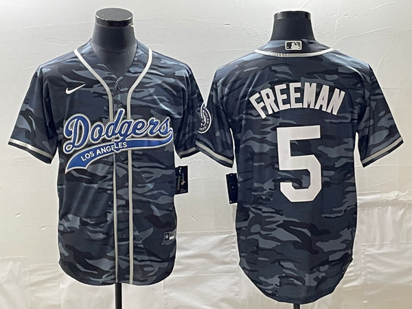 Men's Los Angeles Dodgers Freddie Freeman #5 Grey Camouflage Player Jersey Joint Edition