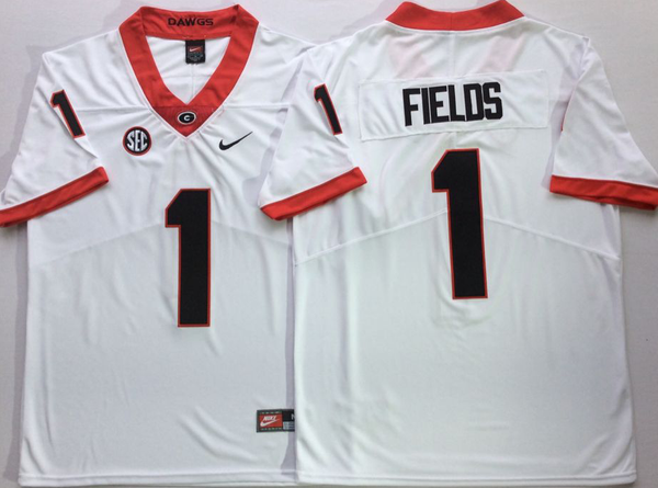 Men's Georgia Bulldogs Justin Fields #1 White Player Game Jersey