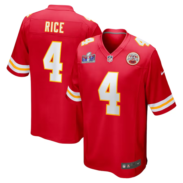 Men's Kansas City Chiefs Rashee Rice #4 Red Super Bowl LVIII Game Jersey