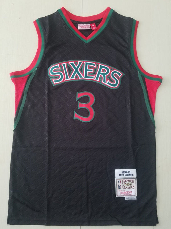 Men's Philadelphia 76ers Allen Iverson Black 1996-97 Hardwood Classics Jersey