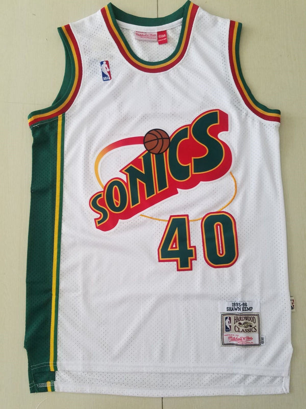 Men's Seattle Supersonics Shawn Kemp #40 White Throwback Swingman Jersey