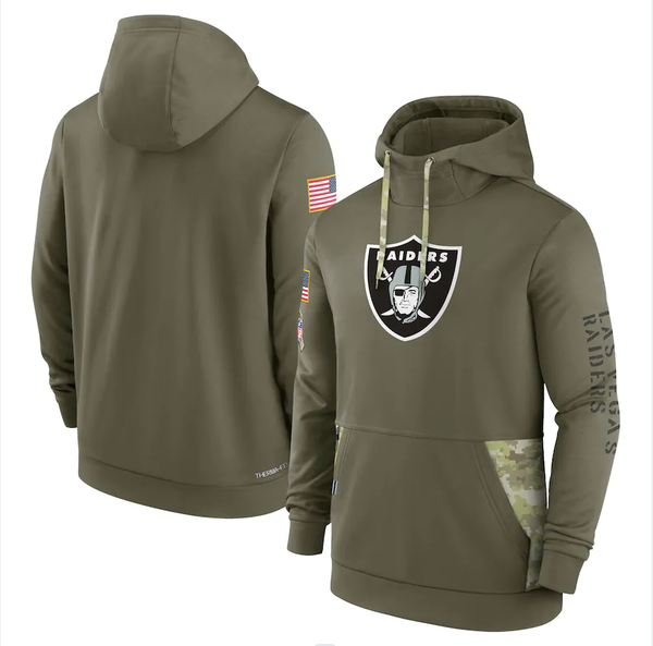 Men's Las Vegas Raiders Olive 2022 Salute to Service Therma Performance Pullover Hoodie