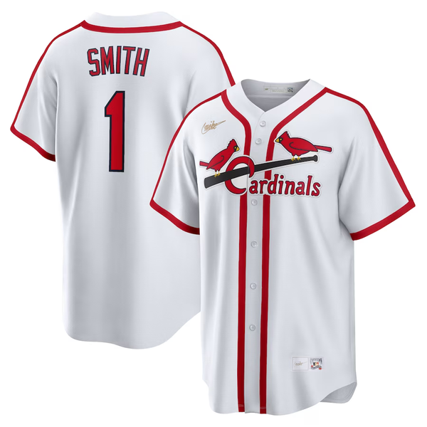 Men's St. Louis Cardinals Ozzie Smith #1 White Home Cooperstown Collection Player Jersey