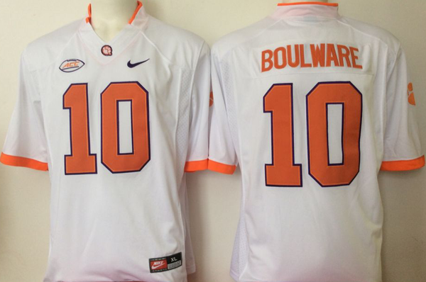 Men's Clemson Tigers Ben Boulware #10 White Player Game Jersey