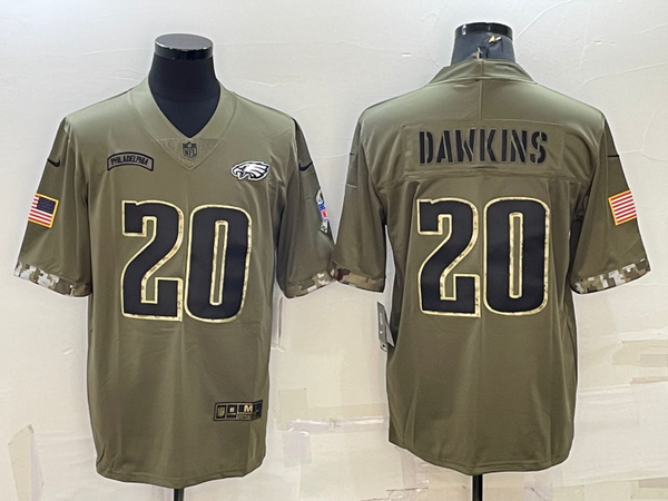 Men's Philadelphia Eagles Brian Dawkins #20 Olive 2022 Salute To Service Limited Jersey