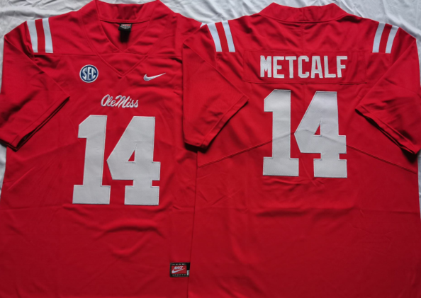 Men's Ole Miss Rebels DK Metcalf #14 Red Player Game Jersey