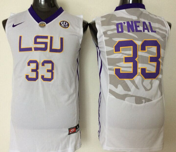 Men's LSU Tigers Shaquille O'Neal #33 White Player Game Jersey