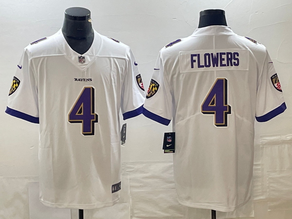 Men's Baltimore Ravens Zay Flowers #4 White Game Jersey