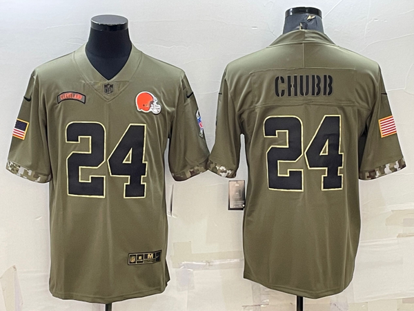 Men's Cleveland Browns Nick Chubb #24 Olive 2022 Salute To Service Limited Jersey