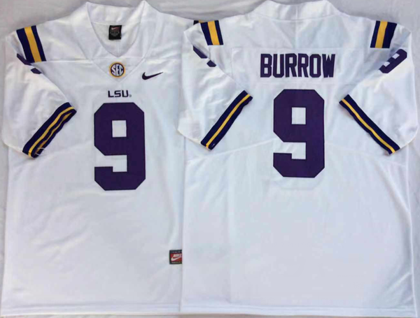 Men's LSU Tigers Joe Burrow #9 White Player Game Jersey