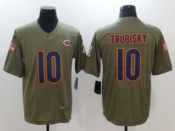 Men's Chicago Bears Mitch Trubisky #10 Army Green Game Jersey