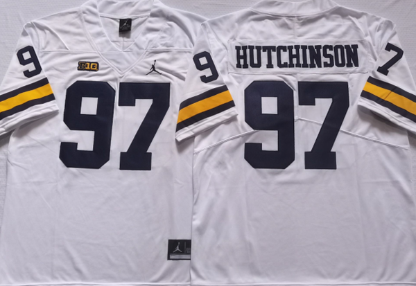 Men's Michigan Wolverines Aiden Hutchinson #97 White  Alumni Player Game Jersey