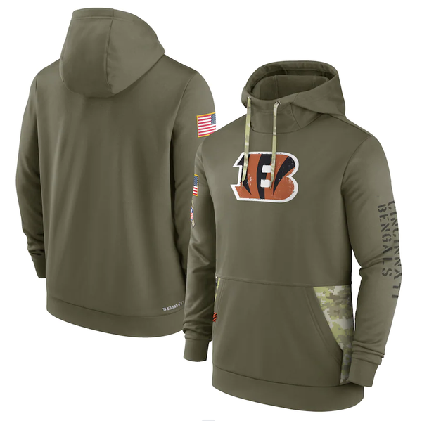 Men's Cincinnati Bengals Olive 2022 Salute to Service Therma Performance Pullover Hoodie