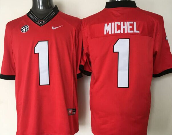 Men's Georgia Bulldogs Sony Michel #1 Red Player Game Jersey