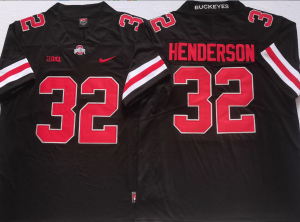 Men's Ohio State Buckeyes Treveyon Henderson #32 Black Player Game Jersey