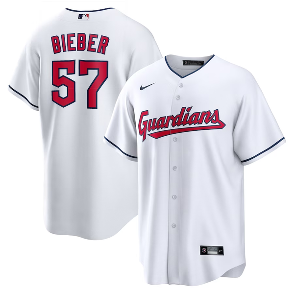 Men's Cleveland Guardians Shane Bieber #57 White Replica Player Jersey