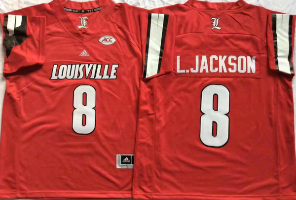 Men's Louisville Cardinals Lamar Jackson #8 Red Player Game Jersey