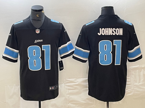 Men's Detroit Lions Calvin Johnson #81 Black Replica Player Jersey