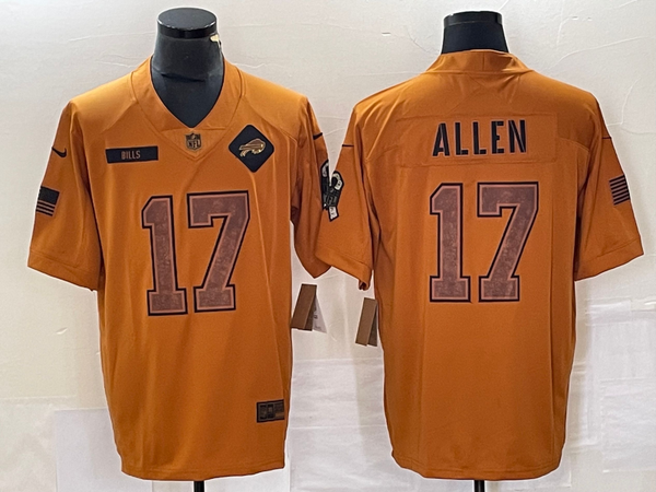 Men's Buffalo Bills Josh Allen #17 Brown 2023 Salute To Service Retired Player Limited Jersey