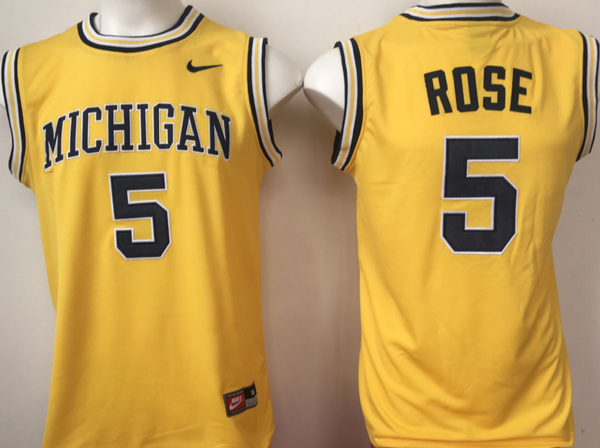 Men's Michigan Wolverines Jalen Rose #5 Yellow Team Replica Basketball Jersey