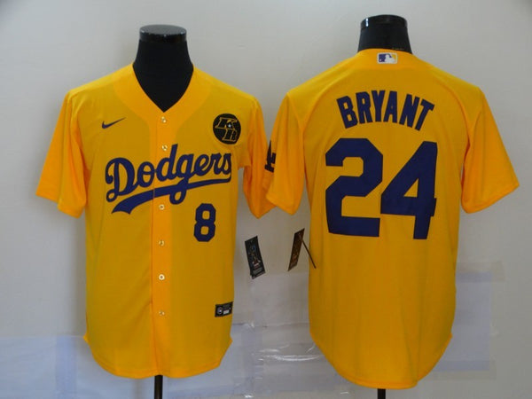 Men's Los Angeles Dodgers Kobe Bryant #8-24 Yellow Replica Baseball Jersey