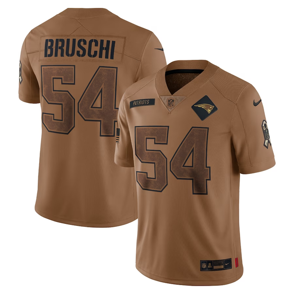 Men's New England Patriots Tedy Bruschi #54 Brown 2023 Salute To Service Retired Player Limited Jersey