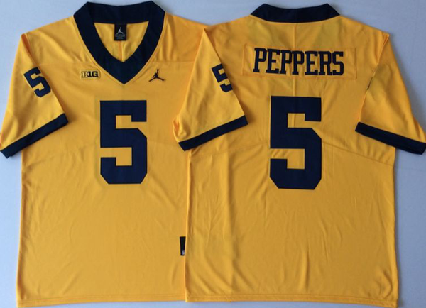 Men's Michigan Wolverines Jabrill Peppers #5 Yellow Alumni Player Game Jersey