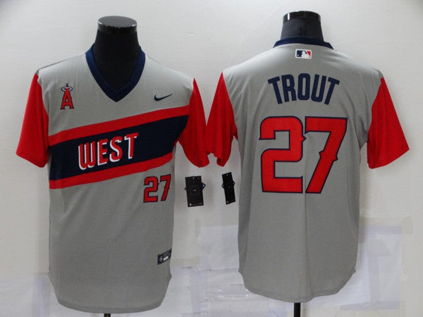 Men's Los Angeles Angels Mike Trout #27 Gray Printed Baseball Jersey