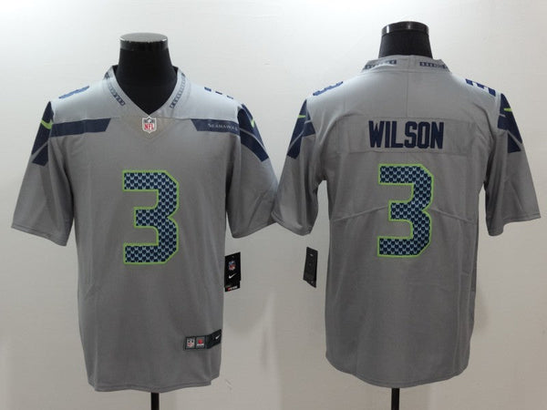 Mens Seattle Seahawks Russell Wilson #3 Gray Game Jersey