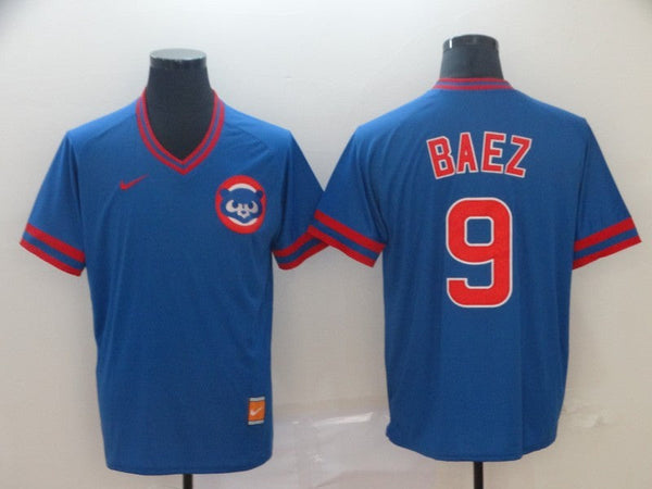 Men's Chicago Cubs Javier Baez #9 Blue Stitched Jersey