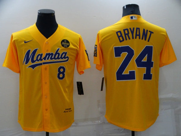 Men's Los Angeles Dodgers Kobe Bryant #8-24 Yellow Mamba Baseball Jersey