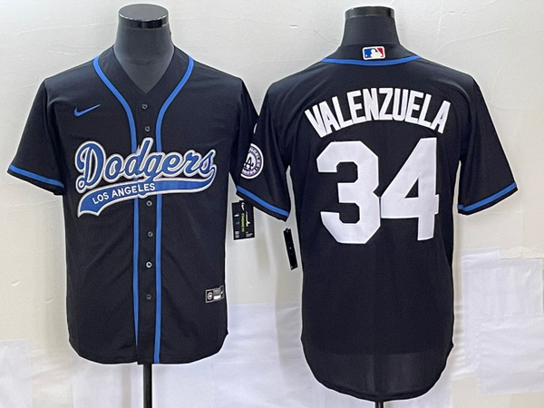 Men's Los Angeles Dodgers Fernando Valenzuela #34 Black Player Jersey Joint Edition