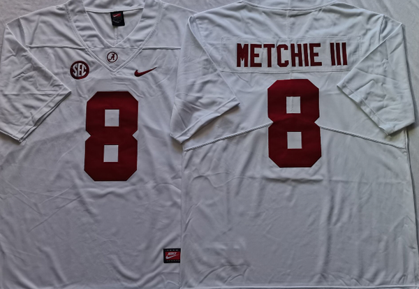 Men's Alabama Crimson Tide John Metchie III #8 White Player Game Jersey