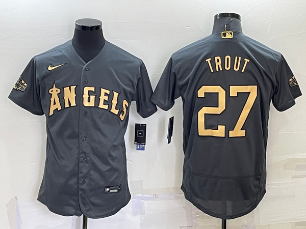 Men's Los Angeles Angels Mike Trout #27 Gray Stitched Jersey