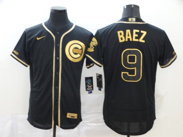 Men's Chicago Cubs Javier Baez #9 Black Stitched Jersey