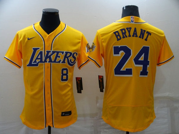 Men's Los Angeles Dodgers Kobe Bryant #8-24 Yellow Lakers Baseball Jersey