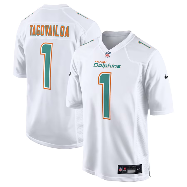 Men's Miami Dolphins Tua Tagovailoa #1 White Fashion Game Jersey