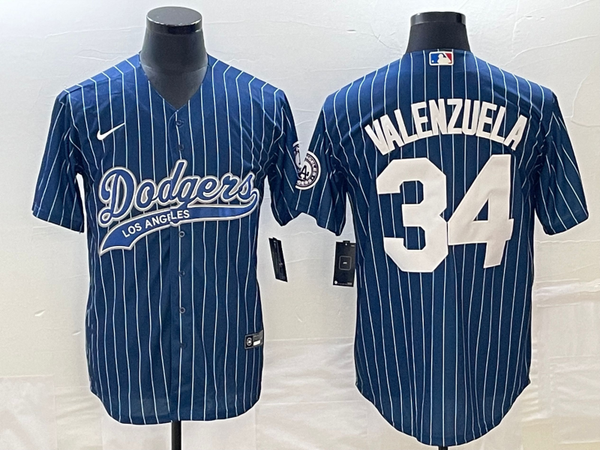 Men's Los Angeles Dodgers Fernando Valenzuela #34 Blue Player Jersey Joint Edition