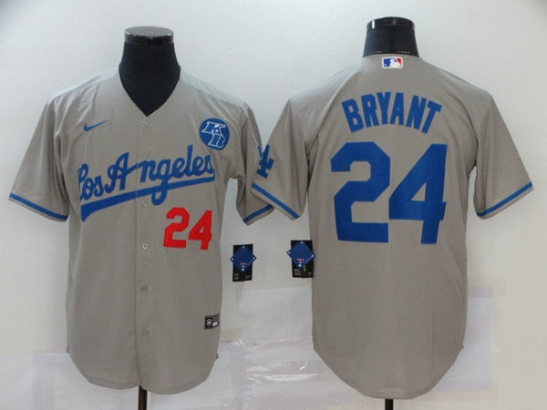 Men's Los Angeles Dodgers Kobe Bryant #24 Gray Replica Baseball Jersey