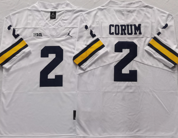 Men's Michigan Wolverines Blake Corum #2 White Alumni Player Game Jersey