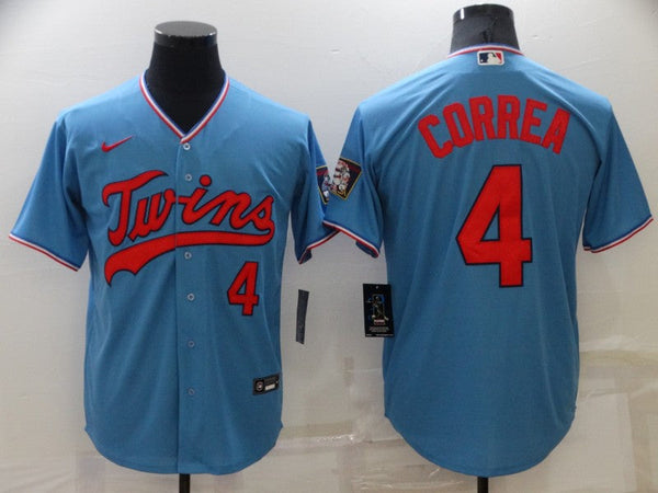 Men's Minnesota Twins Carlos Correa #4 Blue Replica Baseball Jersey