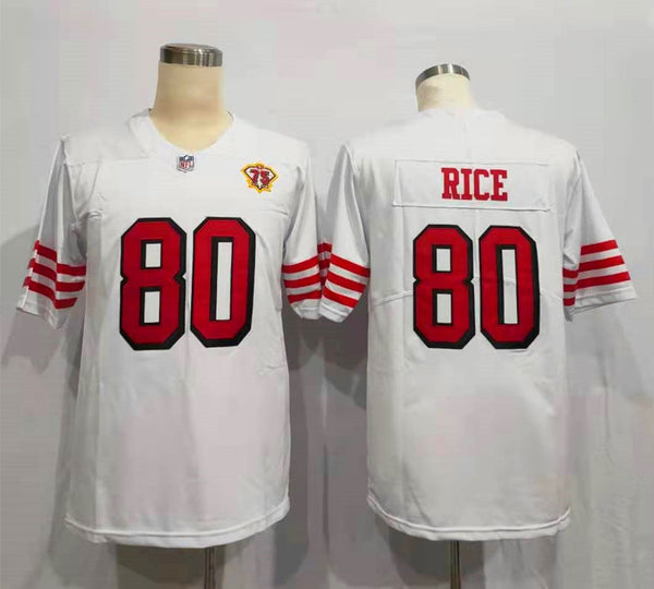 Men's San Francisco 49ers Jerry Rice White 75th Anniversary Game Player Jersey