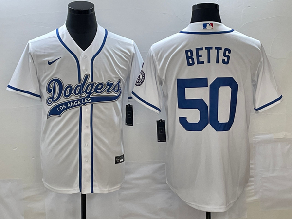 Men's Los Angeles Dodgers Mookie Betts #50 White Player Jersey Joint Edition