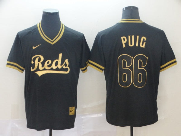 Men's Cincinnati Reds Yasiel Puig #66 Black Replica Baseball Jersey