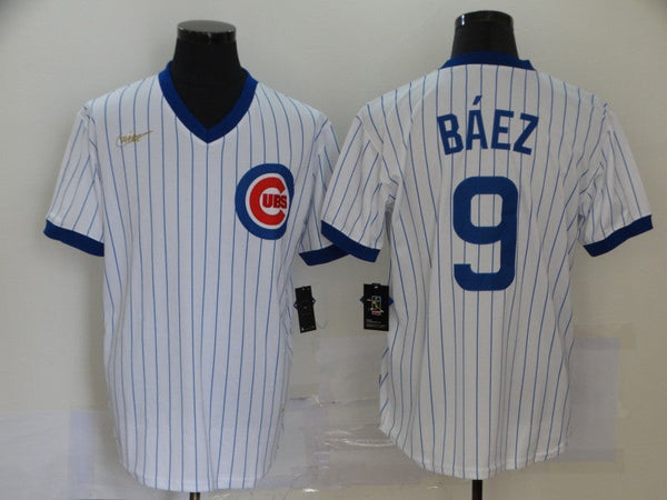 Men's Chicago Cubs Javier Baez #9 White Stitched Jersey