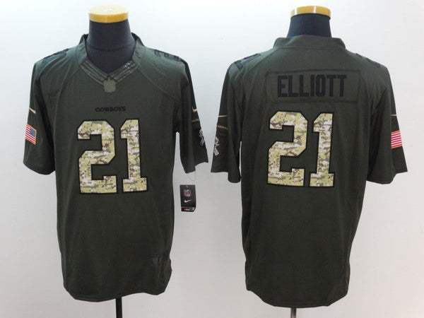 Men's Dallas Cowboys Ezekiel Elliott #21 Army Green Game Jersey