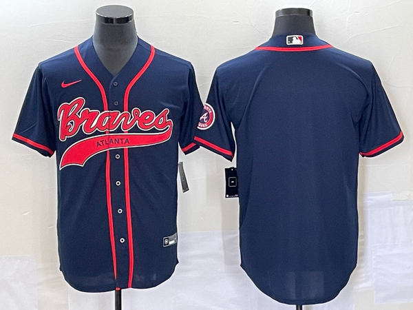 Men's Atlanta Braves Navy Replica Blank Jersey Joint Edition